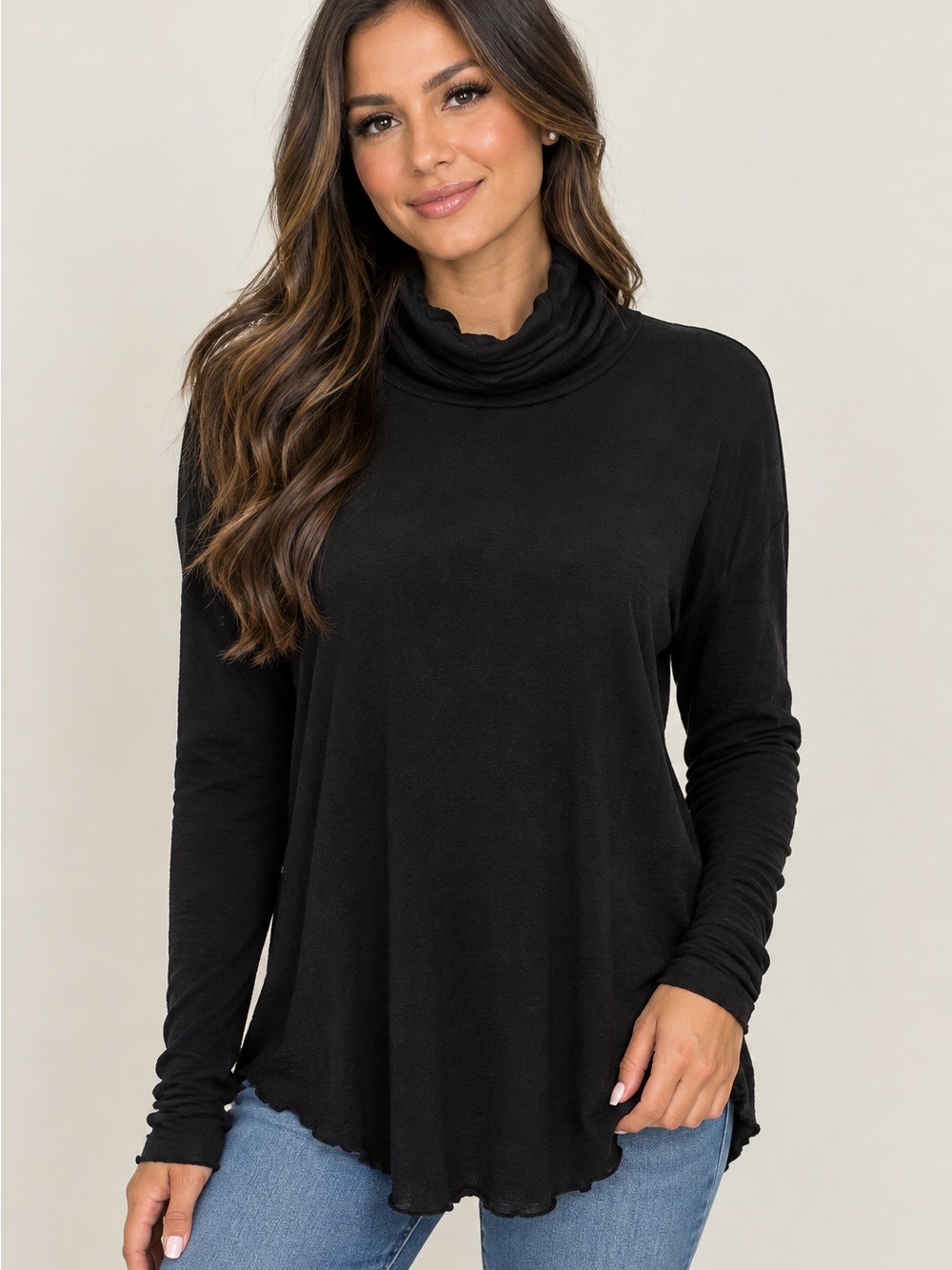 GAP Black Long Sleeve Draped Turtleneck Top